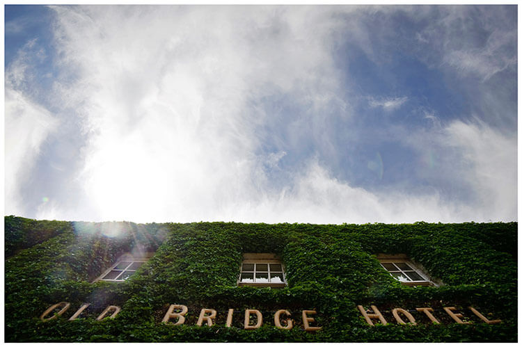 Old Bridge Hotel Huntingdon signage blue sky