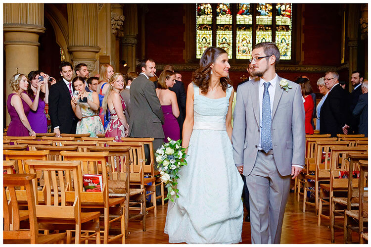 Michaelhouse wedding brid egroom look at each other as they walk down aisle, guests take photos