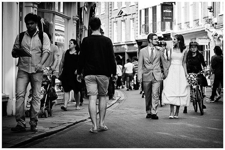 Michaelhouse wedding bride groom walk streets of Cambridge