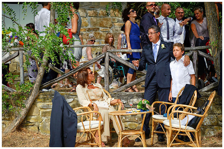 Castel di Poggio wedding guests in conversation