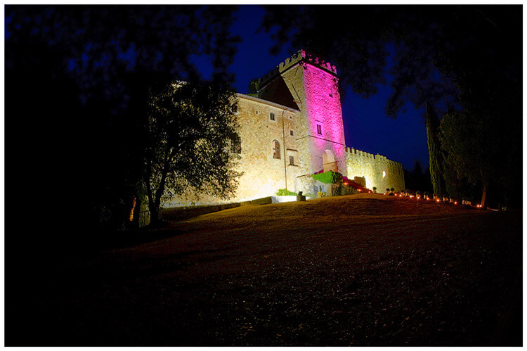 Castel di Poggio wedding venue at night