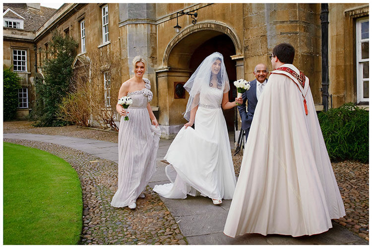 Christ’s College wedding bridal party greeted by vicar