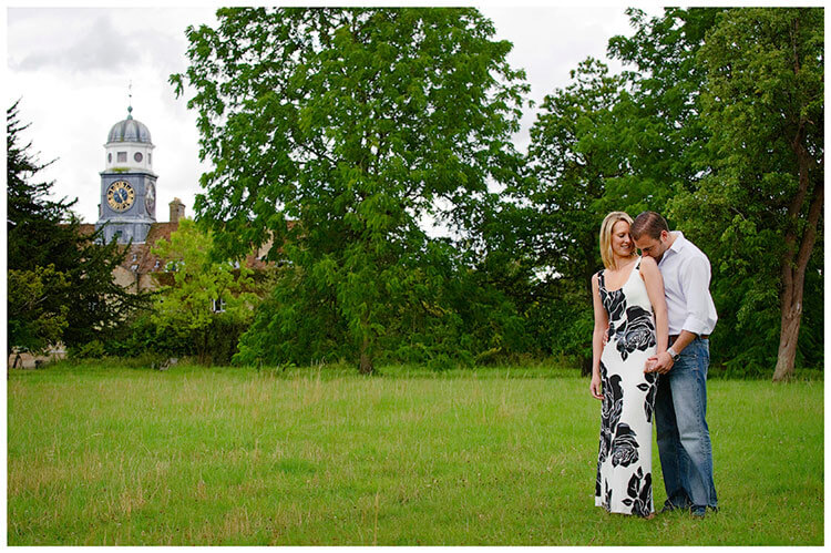 Pre-Wedding Photography shoot in Cambridgeshire kiss on shoulder