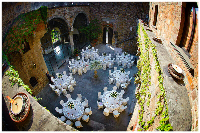 Castello di Vincigliata courtyard set out for dinner