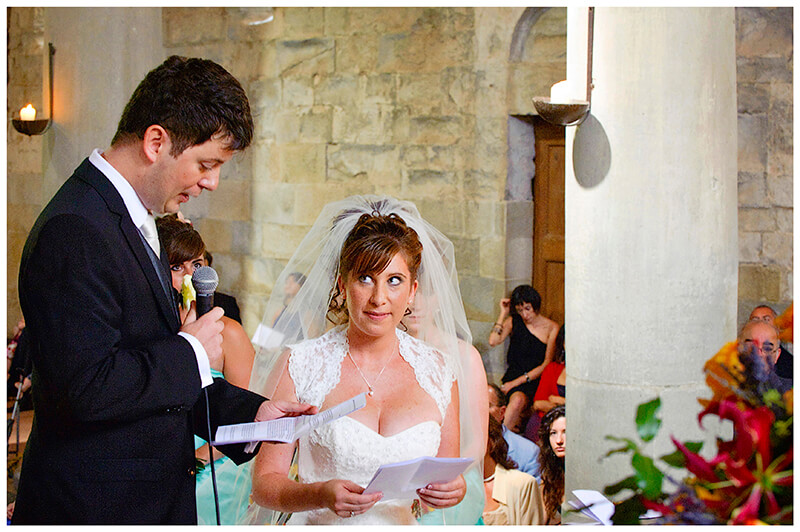 Groom reads his vows at Fraternita di Romena church Tuscany Wedding Photography