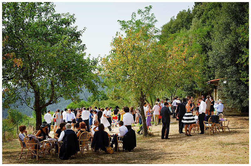 guests in amongst trees at Castel di Poggio Tuscany 