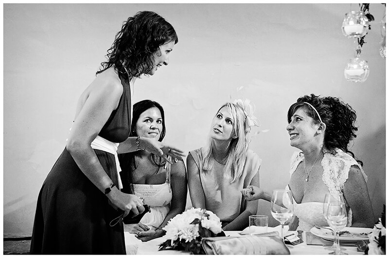 bride talking with female friends