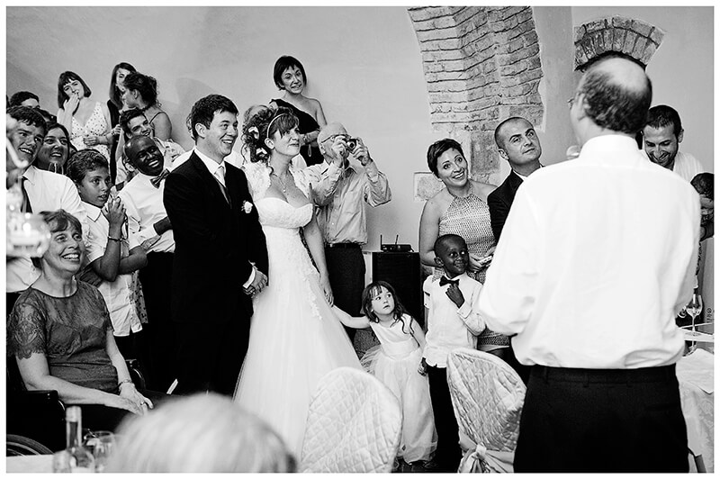 Brides father gives speech Castel di Poggio Tuscany Wedding venue