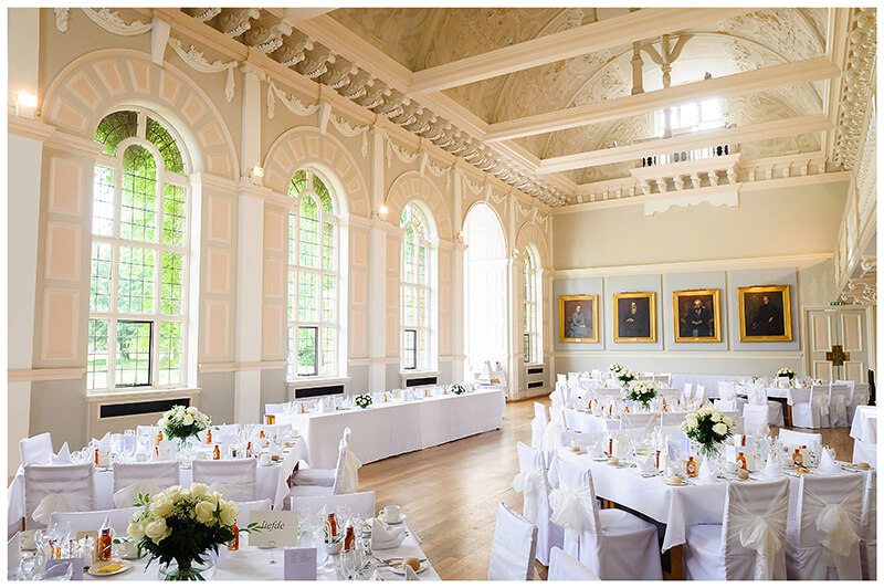 Newnham College Cambridge dinning room set out for a wedding