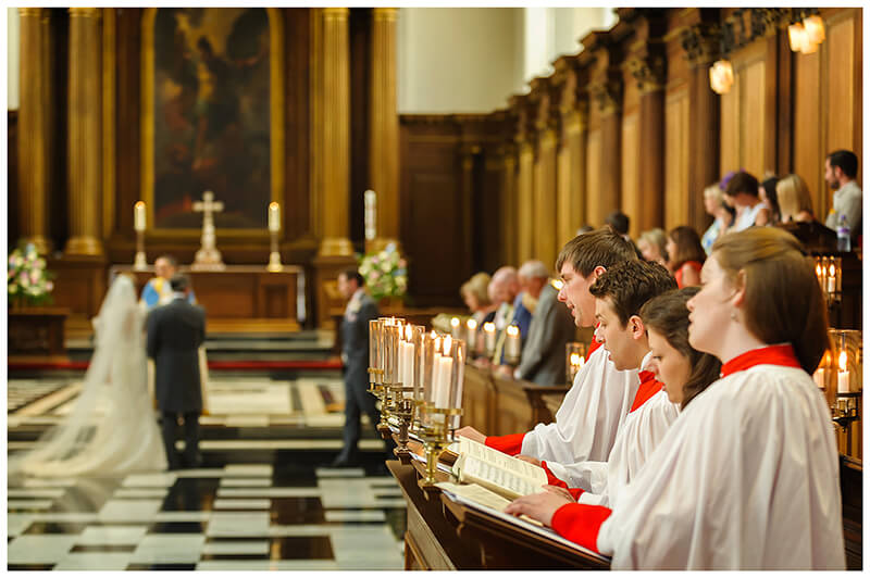 Trinity College chapel choir singing during wedding ceremony