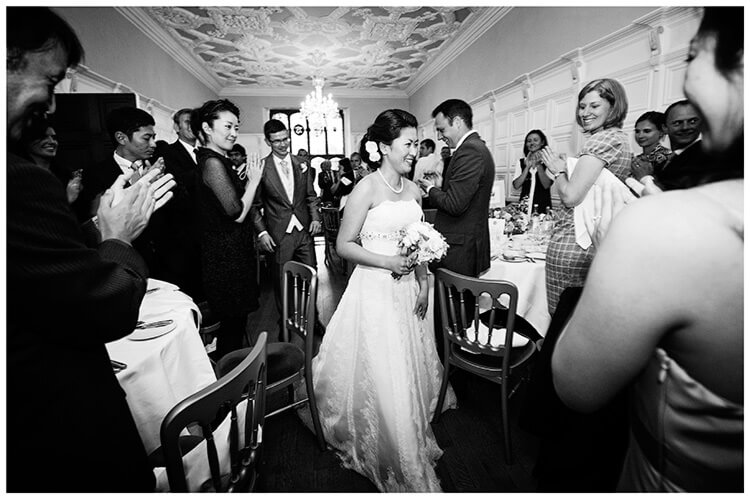 hengrave hall wedding bride groom enter room