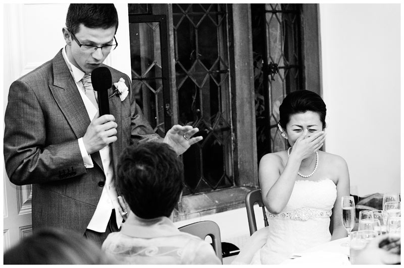 bride surprise during grooms speech