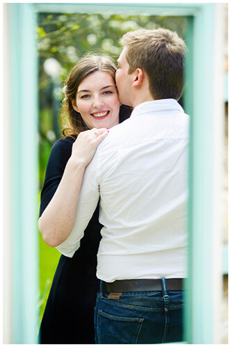 Friars Court Oxfordshire Pre-Wedding Photoshoot  romantic couple embrace reflected in mirror