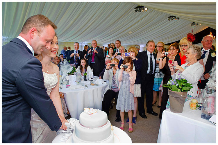 Snelson Farm wedding cutting the cake