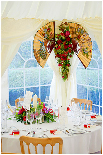 Leicestershire Kirby Muxloe wedding large fan and table decorations