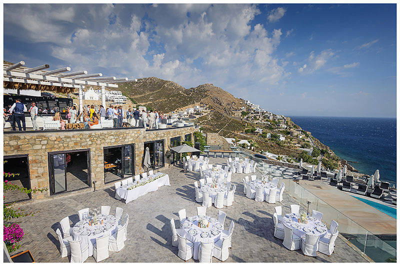 Royal Myconian Resort wedding tables set for dinner