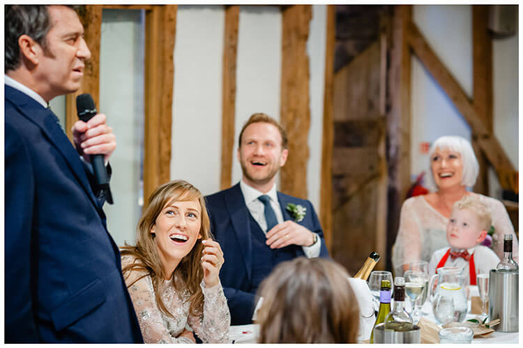 Laughter during father of the brides speech at South Farm Barn wedding venue favourite wedding photography 2018