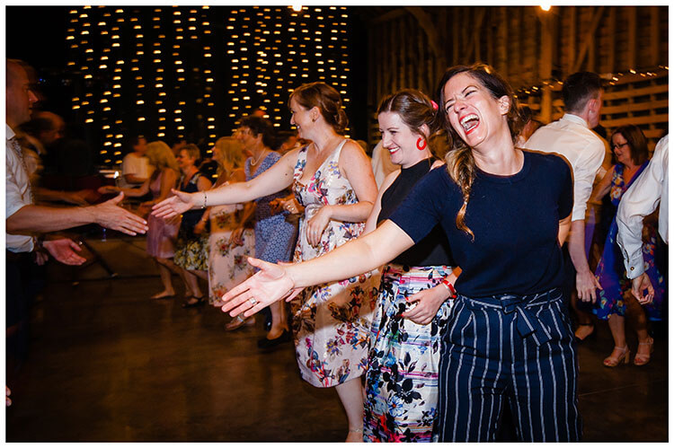 Laughing guests during Cèilidh dancing favourite wedding photography 2018